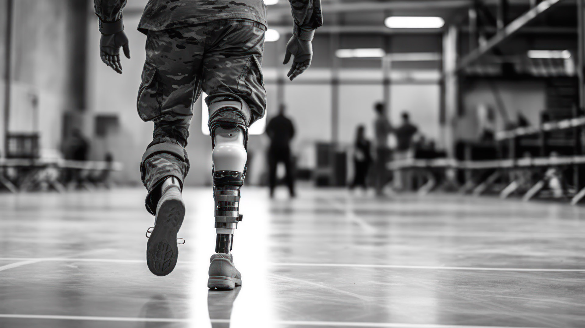 Soldier with prosthetic leg